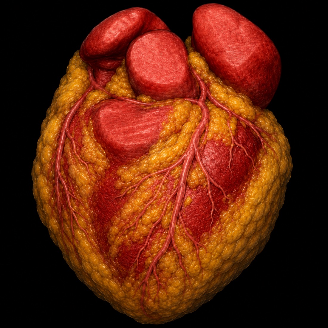 3D heart reconstruction showing cardiac fat around the heart